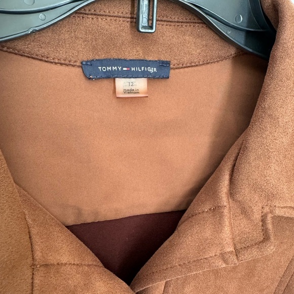 TOMMY HILFIGER SHIRTDRESS. FAUX SUEDE A-LINE. FLATTERING. ELEGANT BROWN COGNAC - Picture 4 of 16